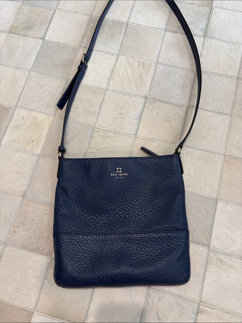 kate spade Navy Pebbled Leather Adjustable Crossbody